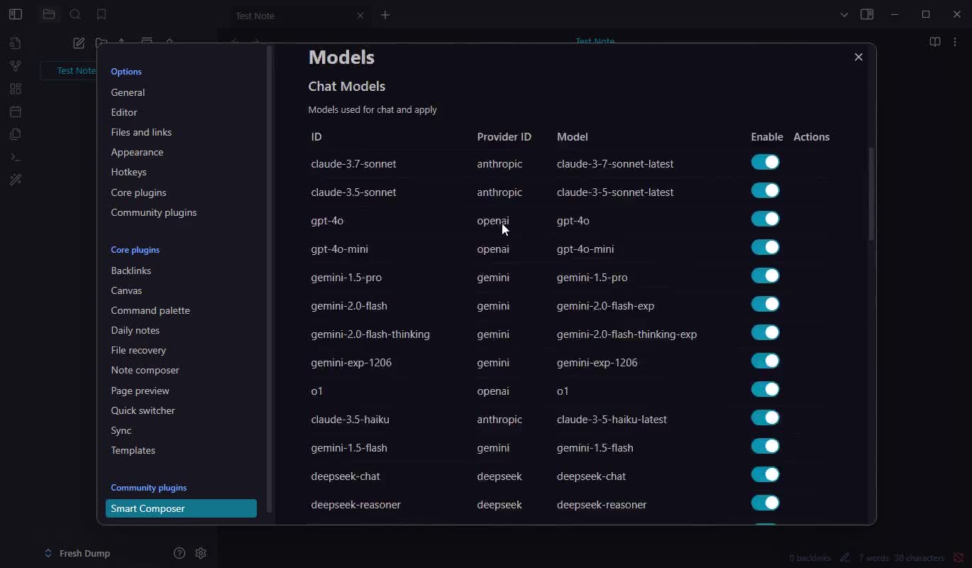 Smart Composer Model Settings