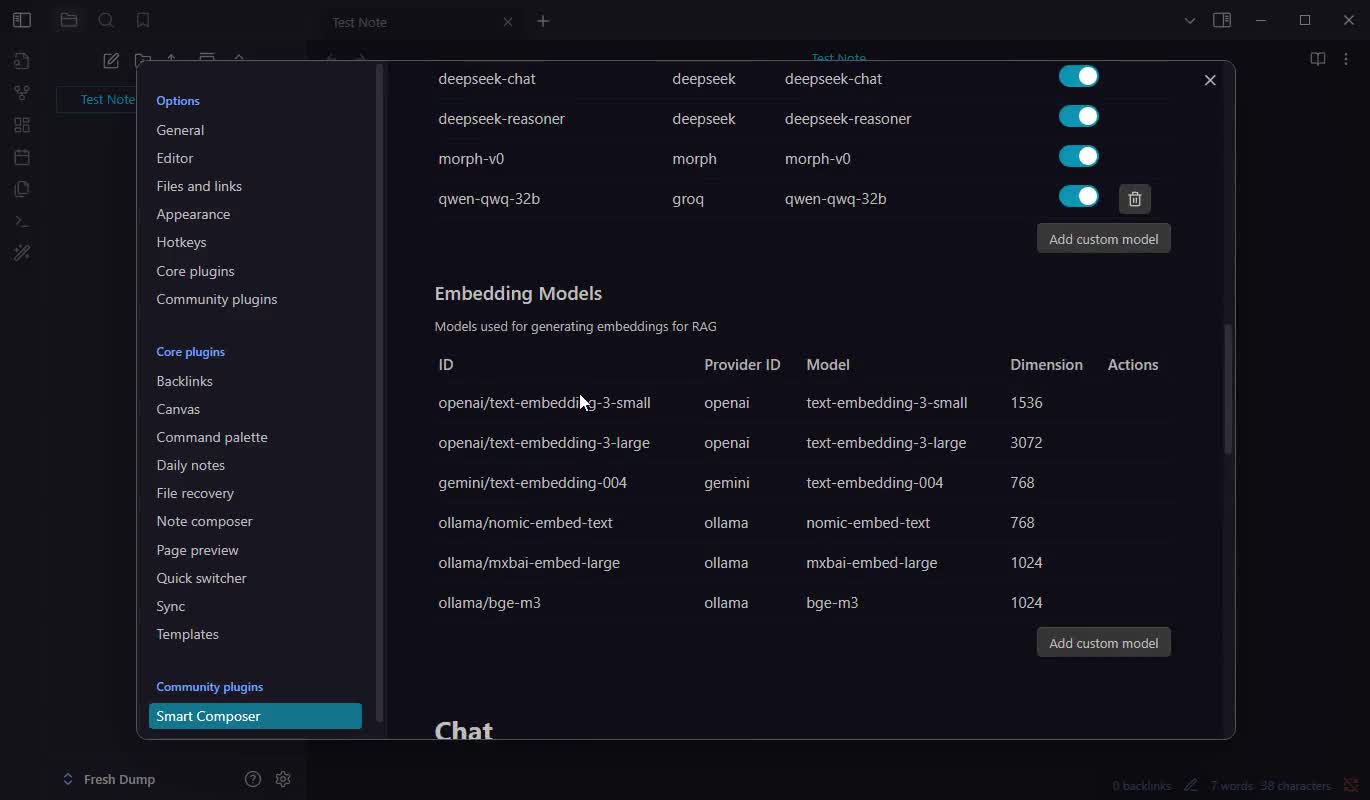 Smart Composer Chat/Apply/RAG Configuration